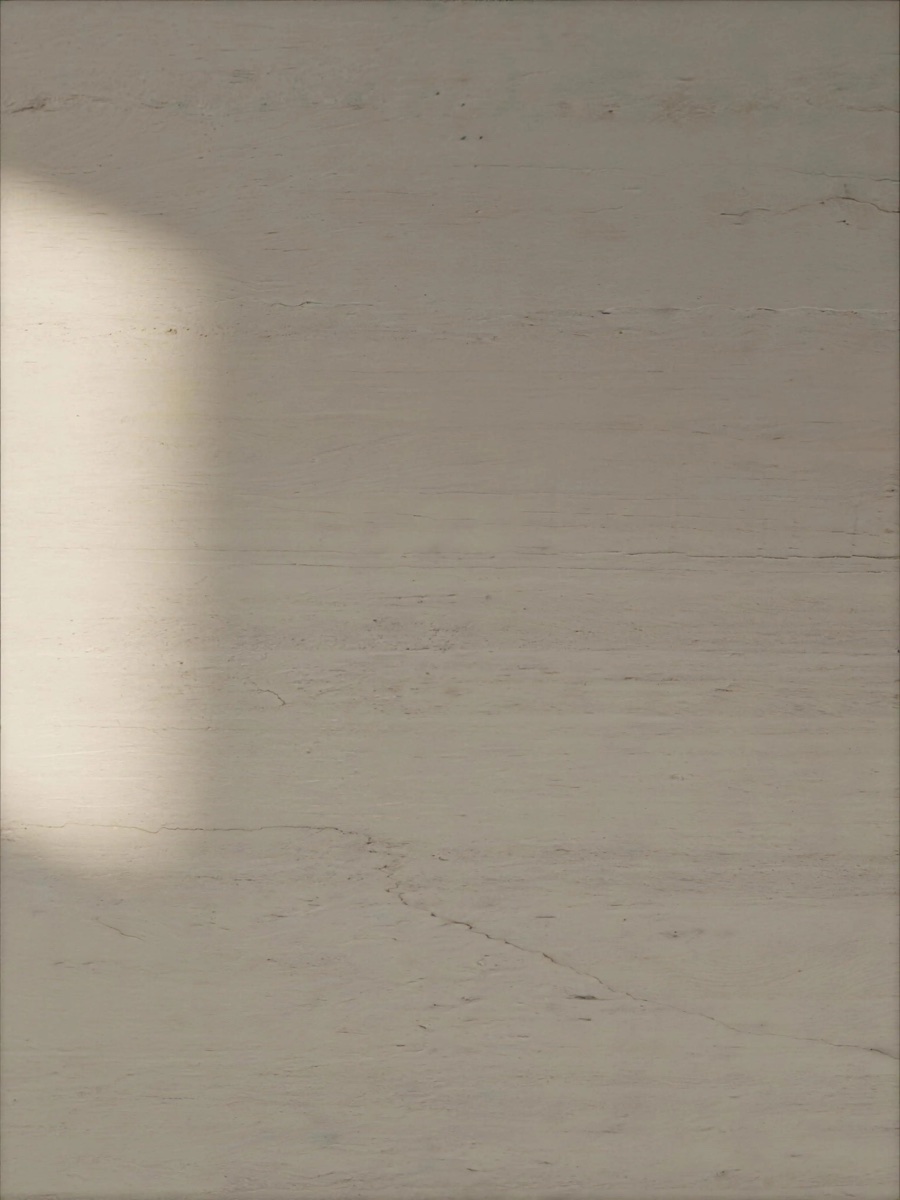Close view of honed limestone with a shaft of sunlight crossing its veining.